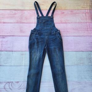 Free People Blue Washed Skinny Cotton Blend Denim Overall Size 26 Boho Casual‎